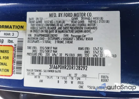 2013 Ford Fusion Se from USA, damaged, VIN 3FA6P0HR2DR128292
